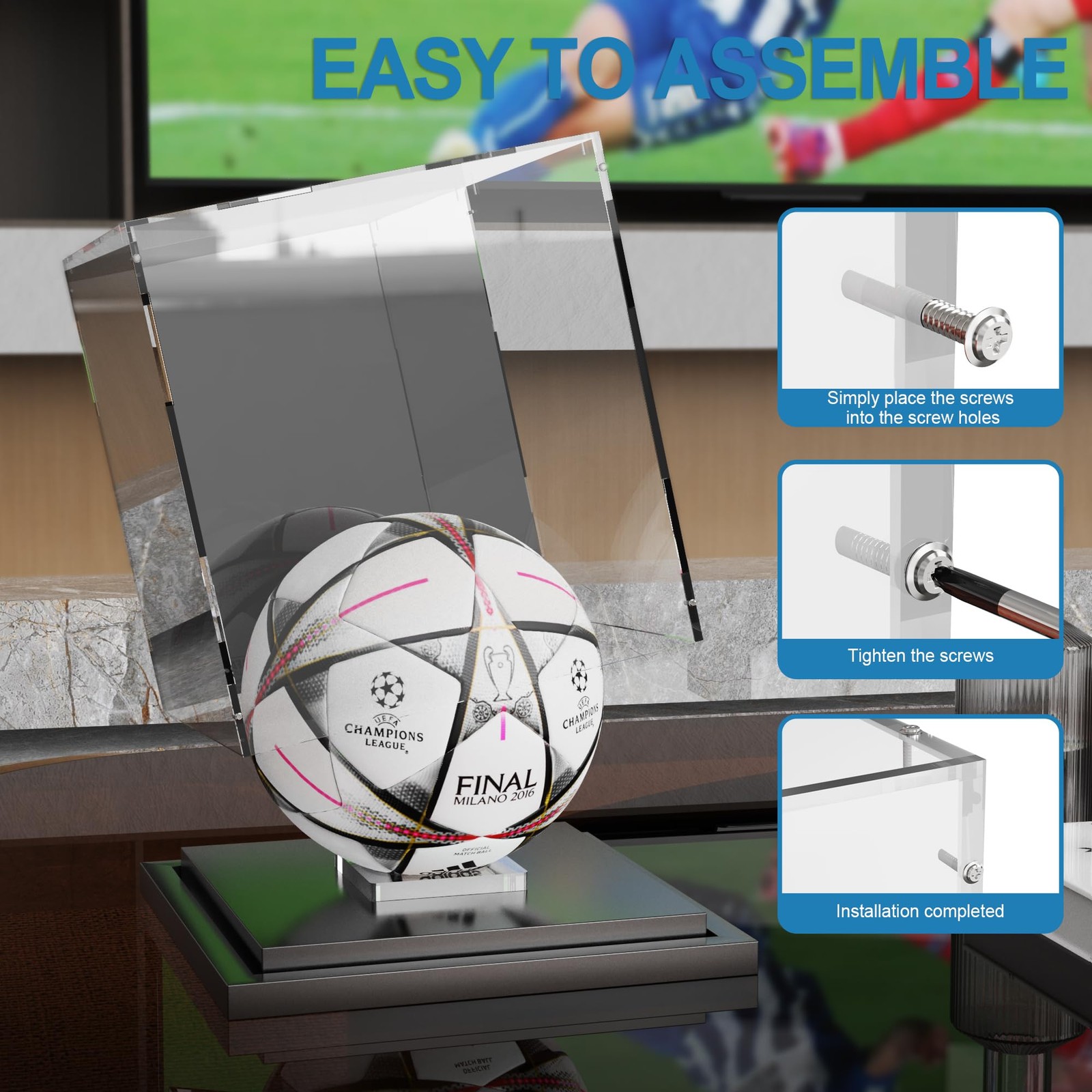 Soccer Ball Display Case Clear Acrylic Display Case Box with Mirror Back and ...