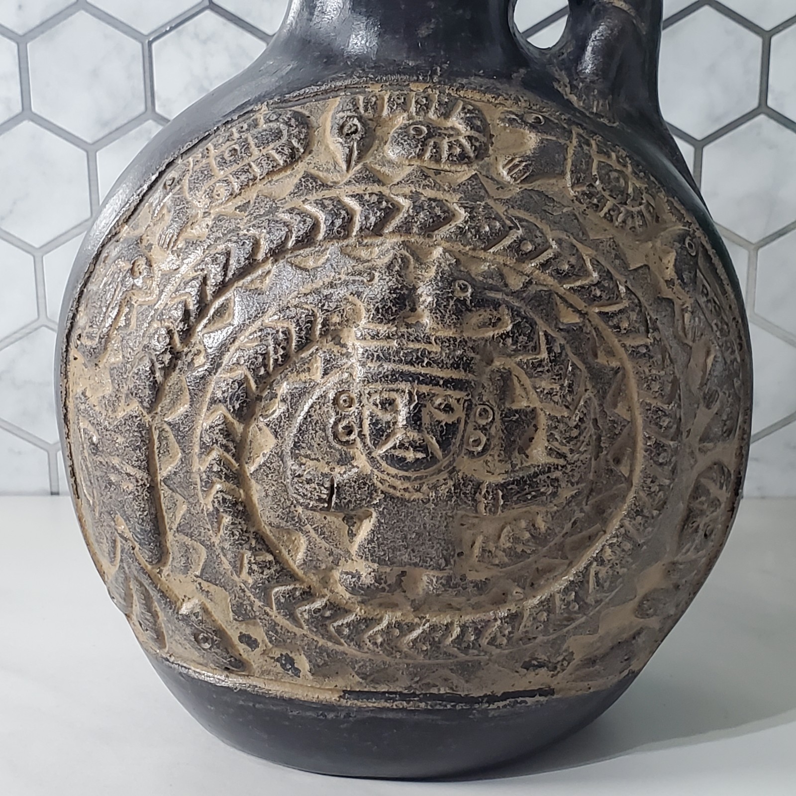 Pre Columbian Chimu Peruvian Blackware Serpent Monkey Vessel Replica