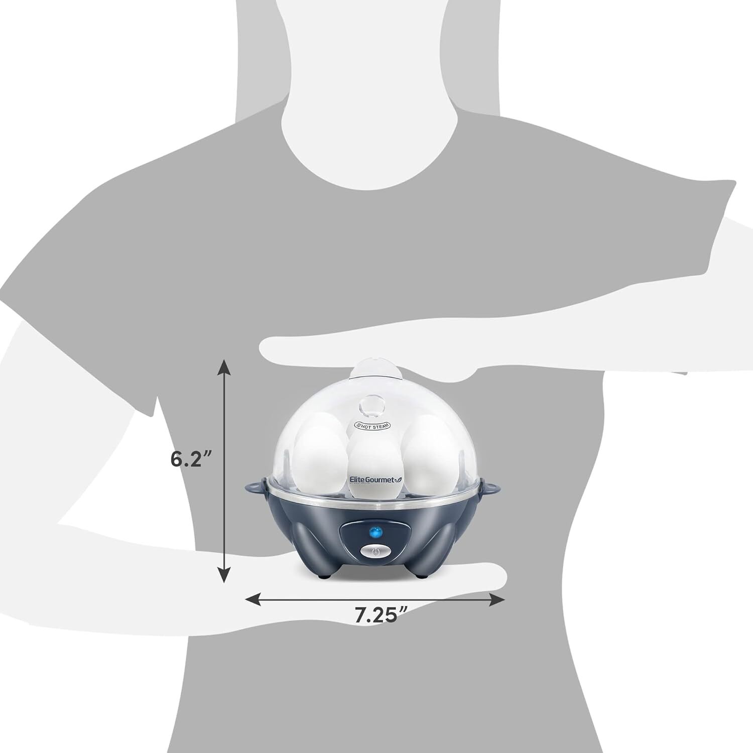 Elite Gourmet Easy Electric 7 Egg Capacity Soft, Medium, Grey Blue