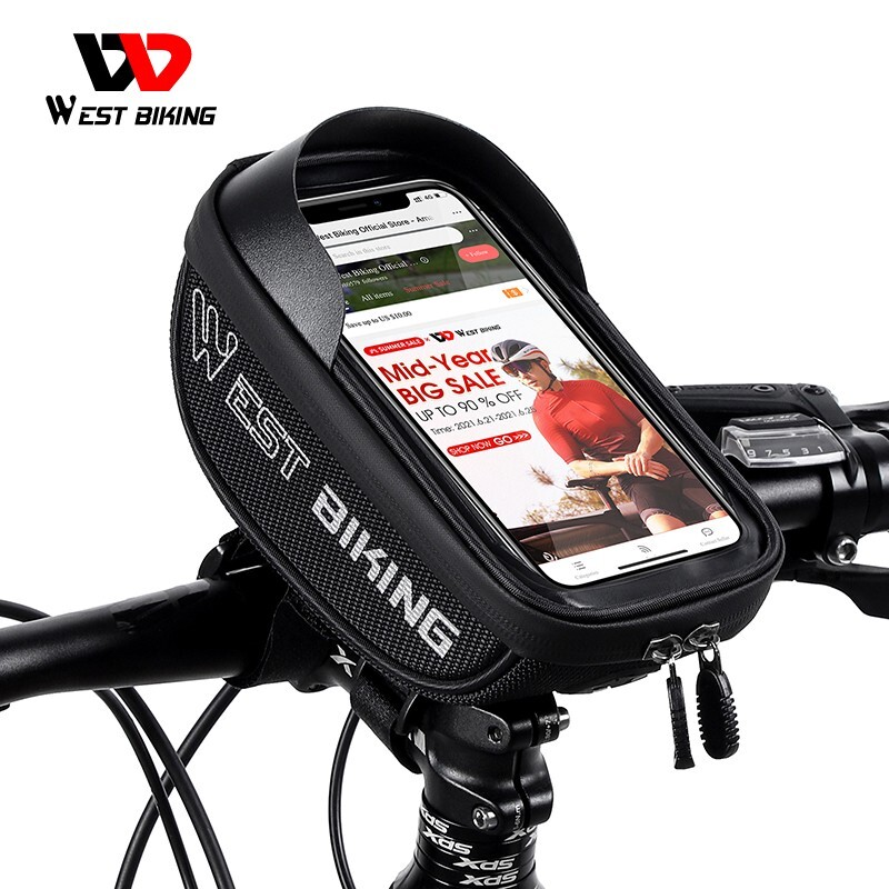 WEST BIKING Bicycle Handlebar Bag Touch Screen 6.7 in Phone Waterproof Bike Bag