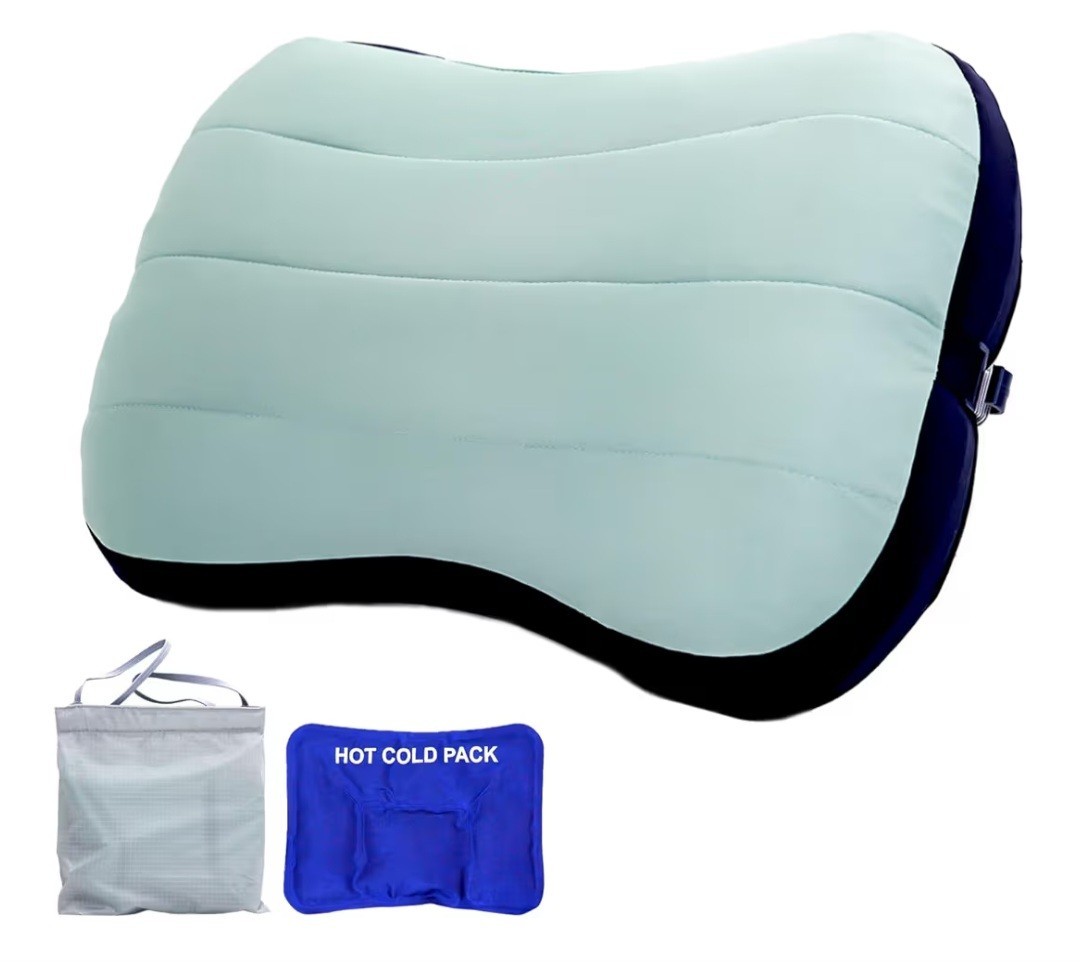 Inflatable Camping / Beach Aqua Green Pillow with Hot/Cold Pack 16.3/8" x 7.02"
