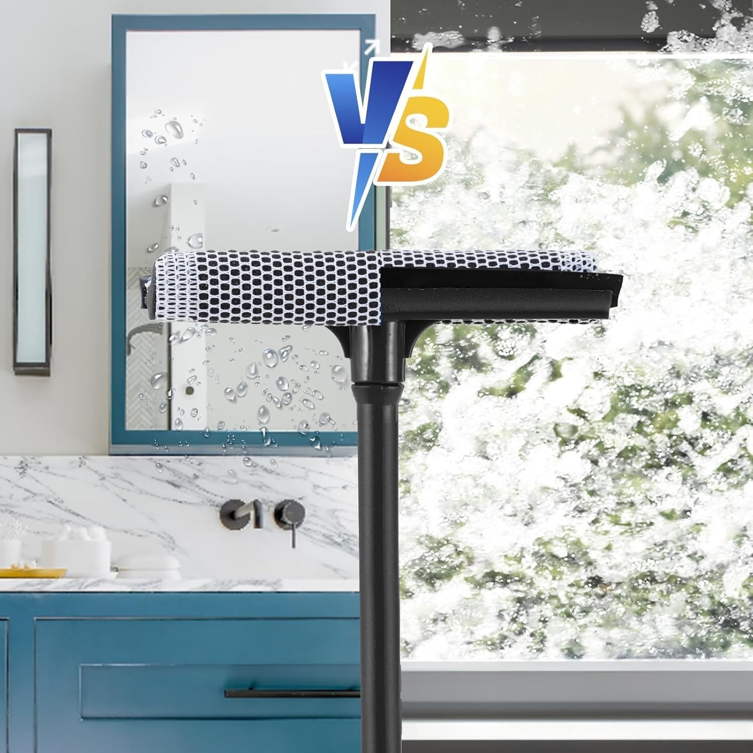 15.9" Plastic Handle Window Squeegee for Home, 2-in-1 Auto Window Cleaner with