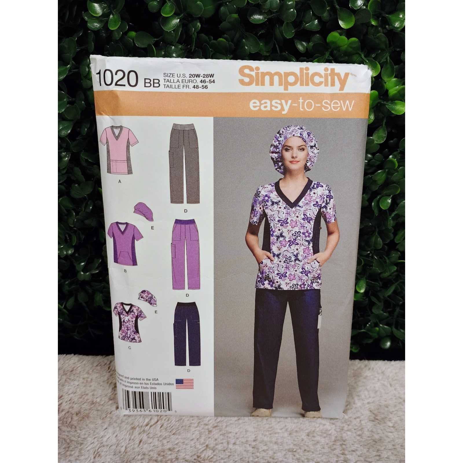 Simplicity 1020 BB Sewing Pattern Medical Scrubs Top Pants Hat Size 20W-28W