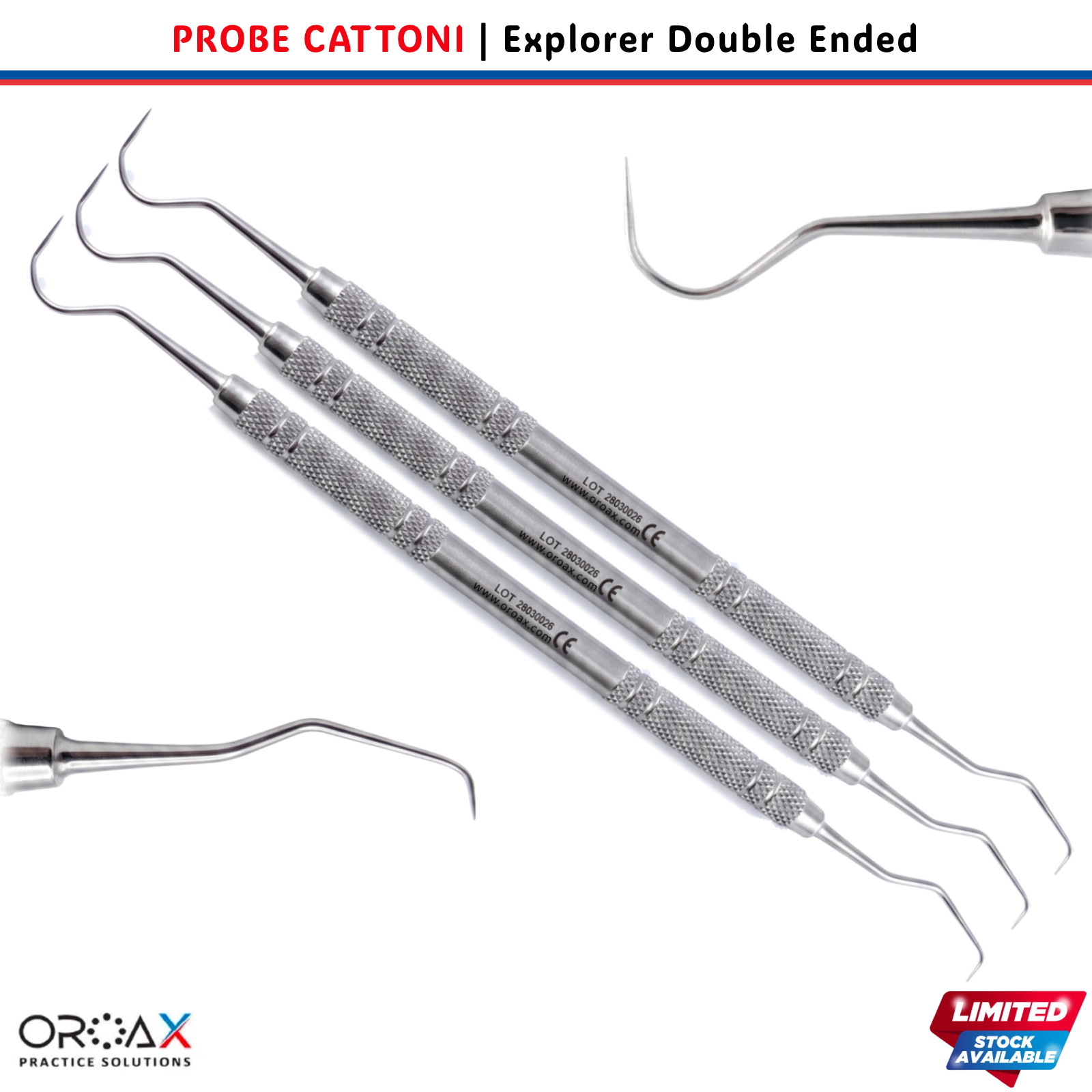 3 Pcs Dental Explorer Cattoni Probe Double Ended Root Canal Diagnostic OROAX