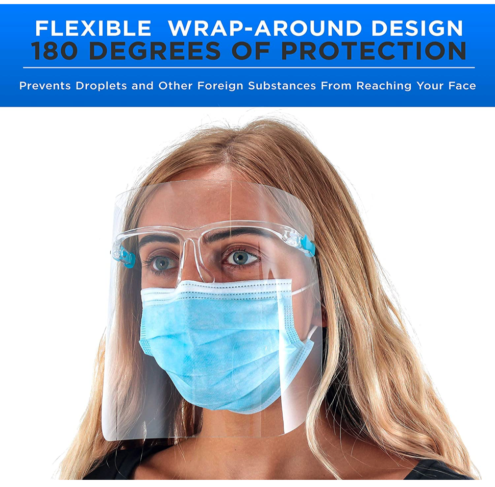200 Pack Reusable & Protective Framed Glasses Face Shield Visor, Splash Droplets