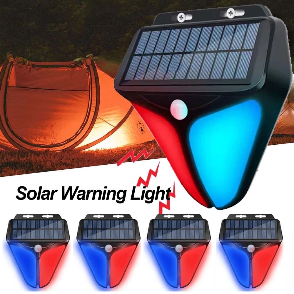 Solar Alarm Strobe Light Lamp Motion Sensor Waterproof Sound Security Outdoor US