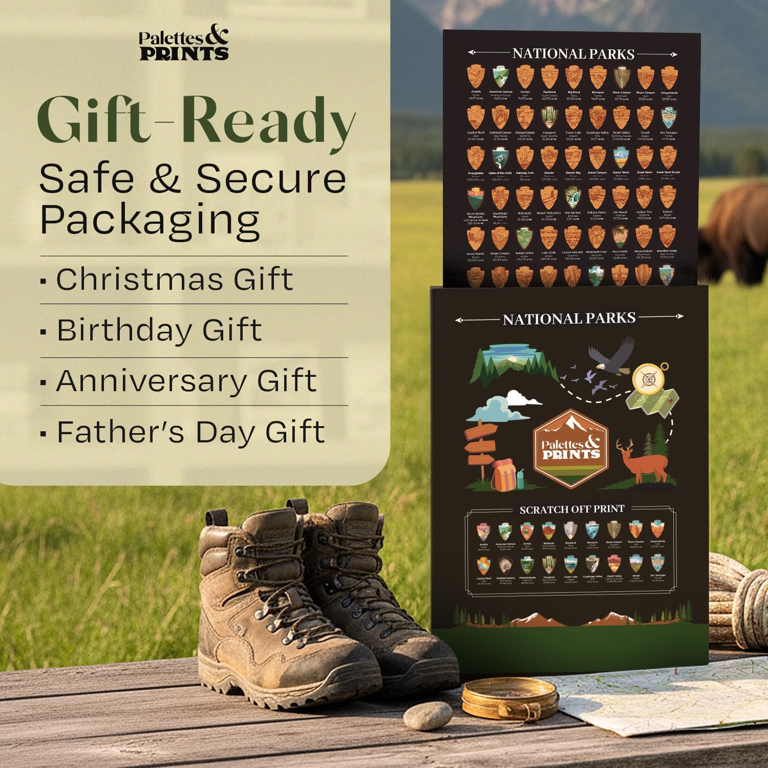 US National Parks Scratch Off Poster - 12" x 16" Unframed,