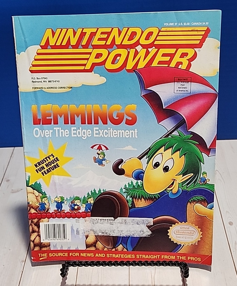 Nintendo Power Magazine Volume 37 Lemmings June 1992 with Poster