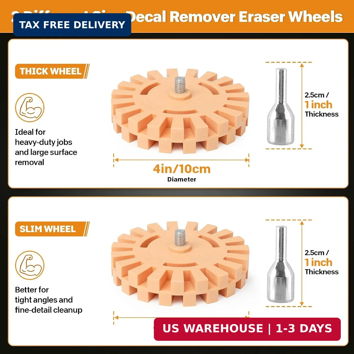 Decal Eraser Wheel Kit, 3 Rubber Removal Wheels with Scraper Drill Adapter for S