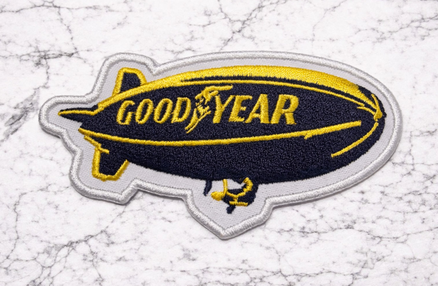 GOODYEAR BLIMP LOGO EMBROIDERED IRON OR SEW ON PATCH 4"X2.25" FREE SHIPPING