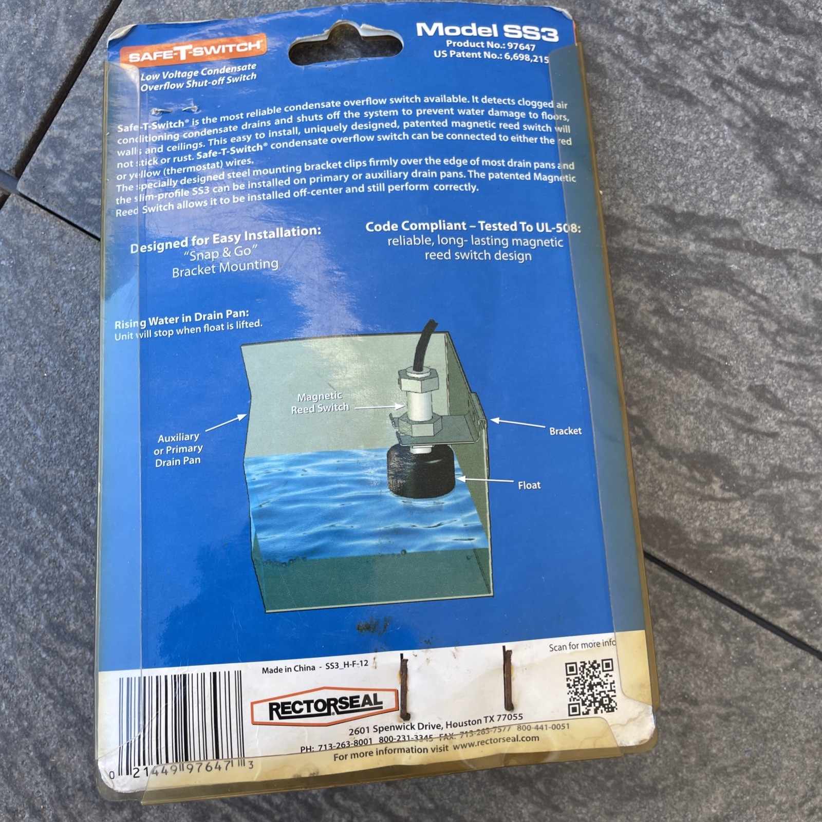 Safe-T-Switch SS3 - Low Voltage Condensate Overflow Shut-Off Switch NEW
