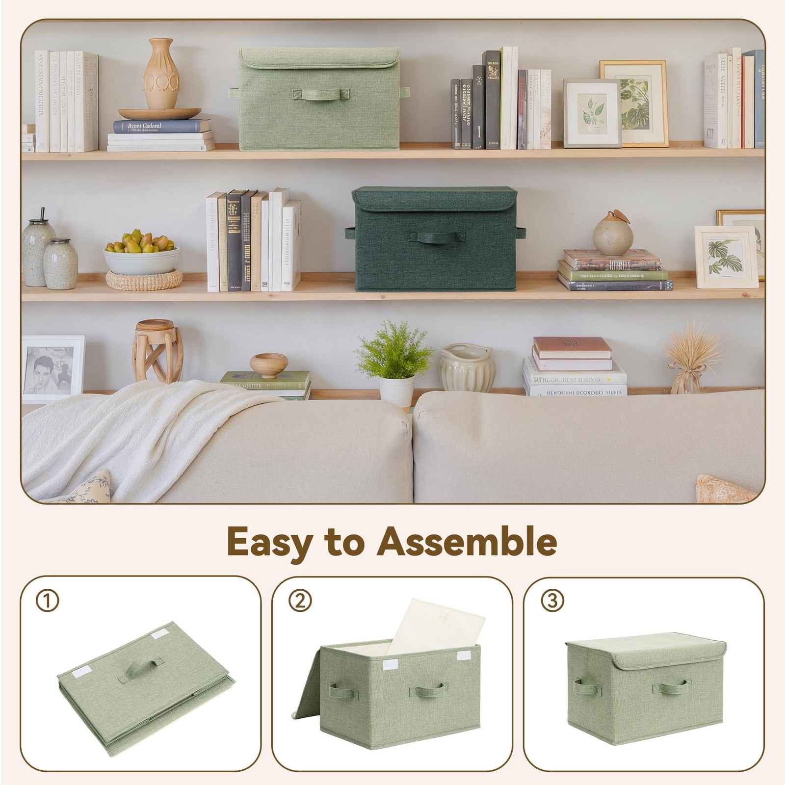 Storage Basket with Lid, Decorative Closet Bins, Collapsible, 2~Pack