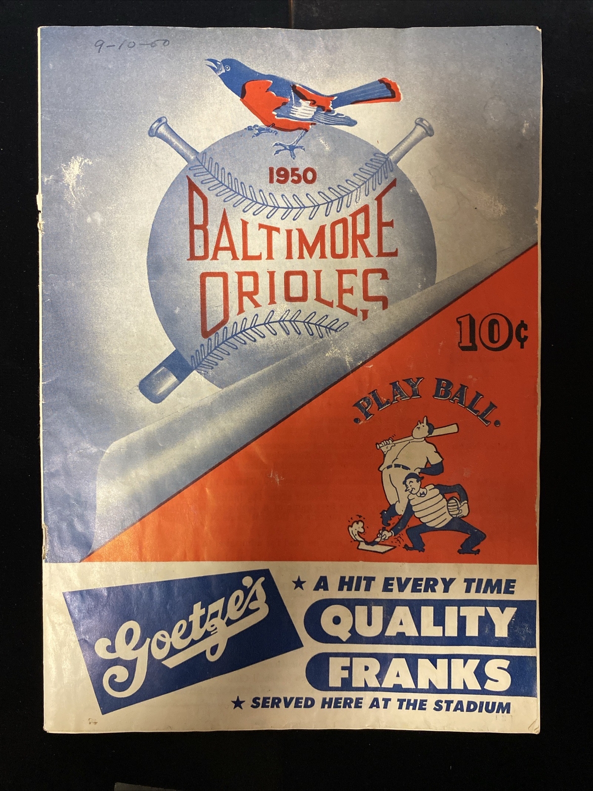1950 Baltimore Orioles Quality Franks Gunther Beer Program With 2 Tickets