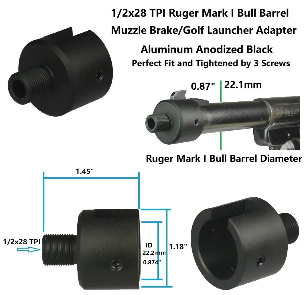 Silver,Gold,Red,Ruger .22 Mark I 1/2x28 TPI Muzzle Adapter+Thread Protector,Bull