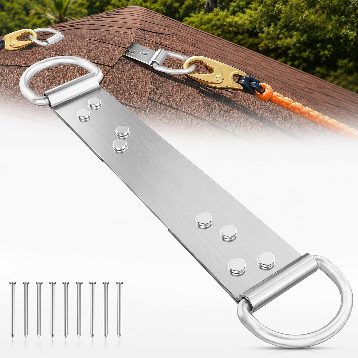 18" Permanent Roof Anchor Bracket - Double D-Ring Fall Protection Roof Safety An