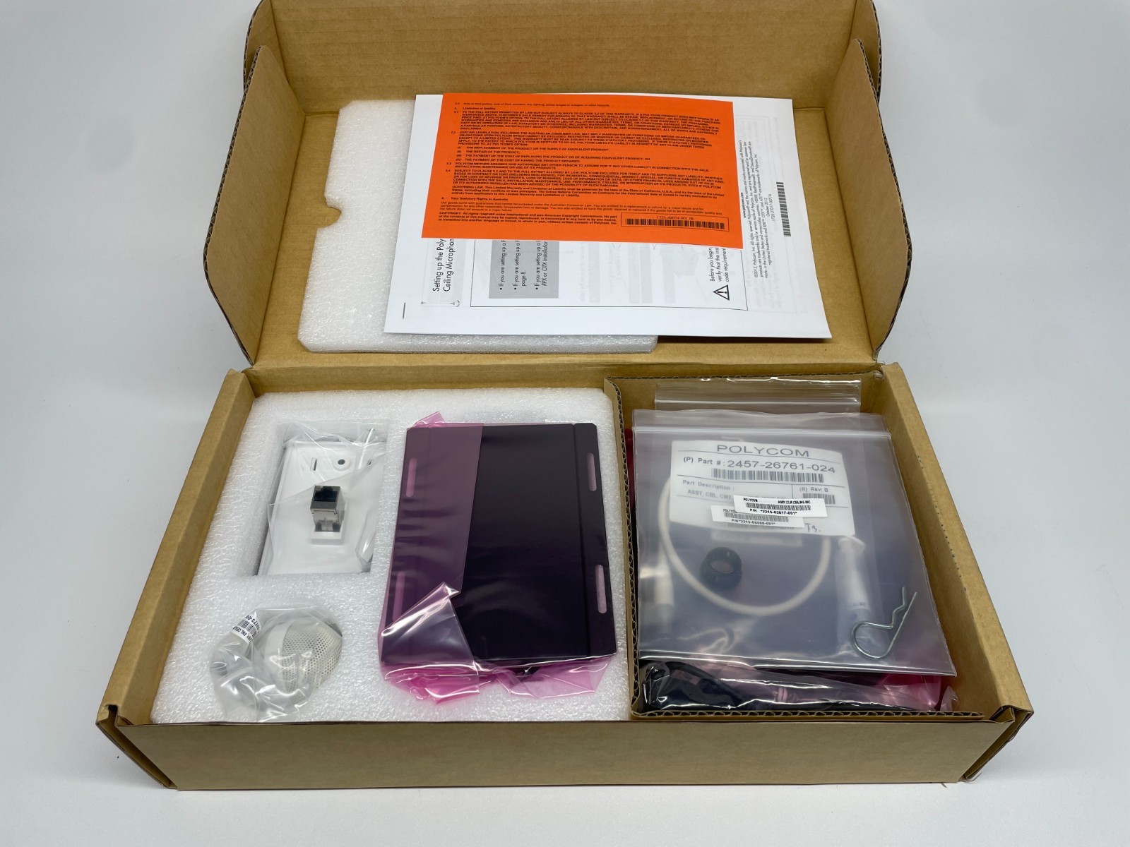 Polycom 2200-23809-002 Primary Ceiling Microphone Array Mic3, White NEW