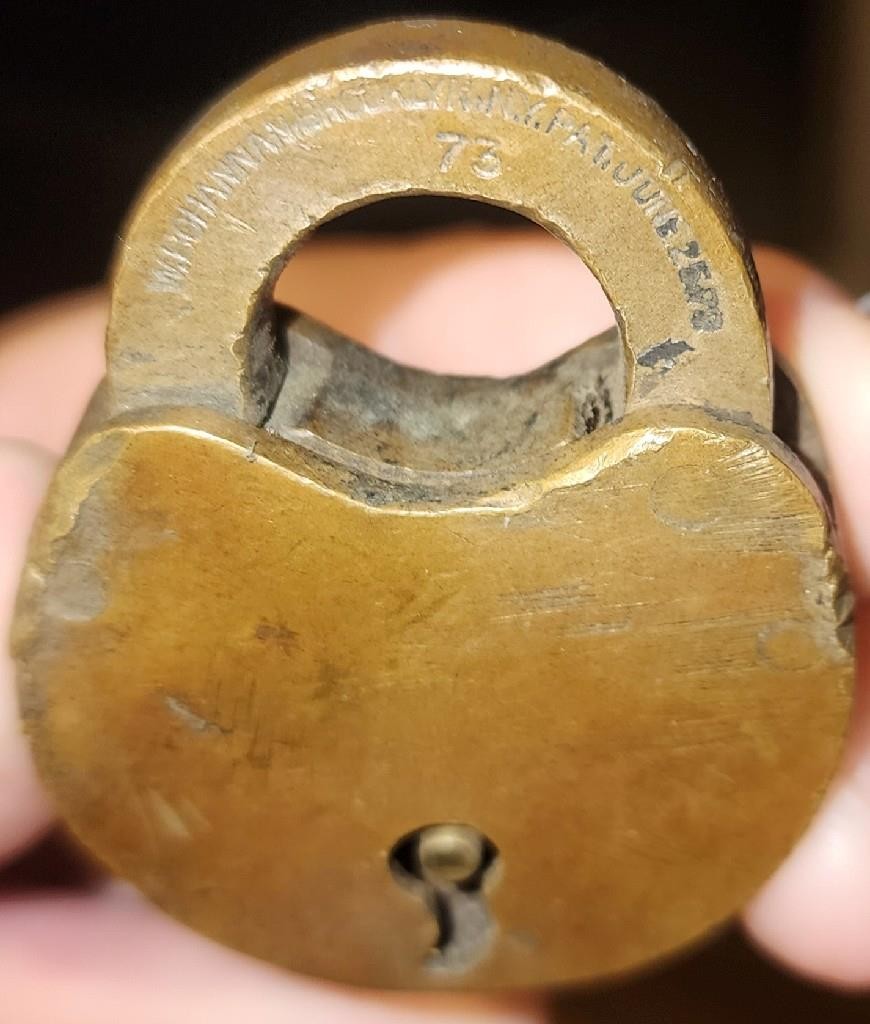 VINTAGE ANTIQUE W. BOHANNAN BROOKLYN NY. PAT. 1879 BRASS LOCK PADLOCK  NO KEY
