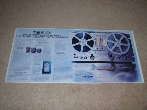 Pioneer RT-707 Open Reel 3 pg Ad, Specs and Info Reel to Reel Art