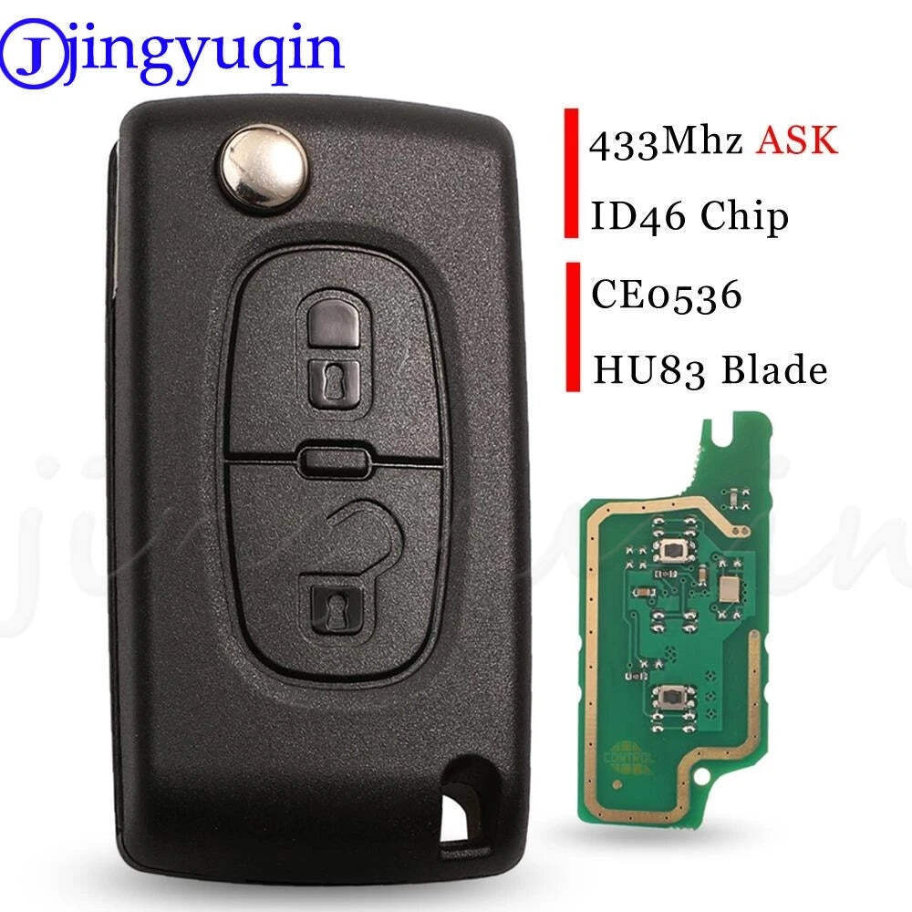 jingyuqin 2 Buttons Auto Car Remote Key Fob 433MHz ASK ID46 Chip For Peugeot 207