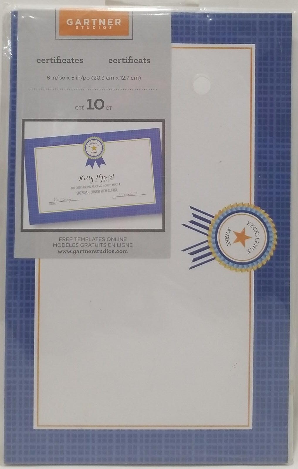 Gartner Studios Blue Plaid Print At Home Excellence Certificates, 10 Count