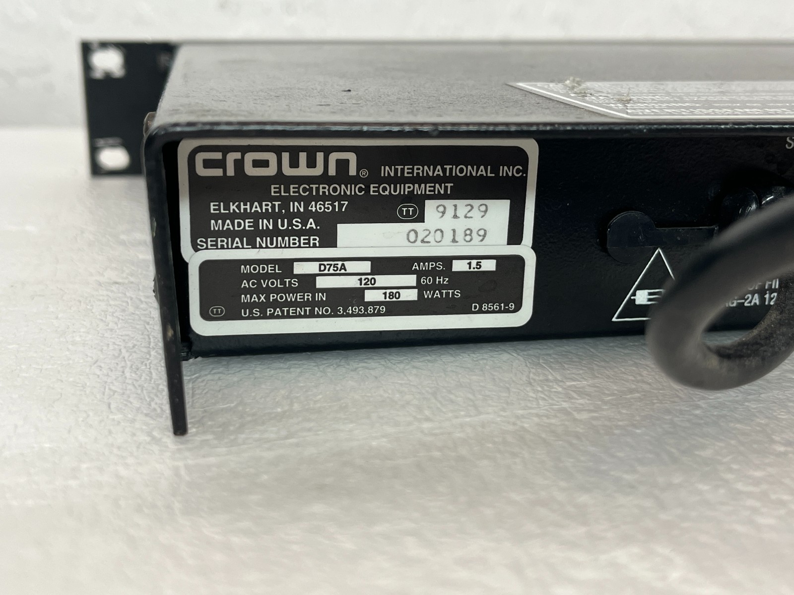 Crown D-75A Professional Stereo Power Amplifier 1U Rack Mount