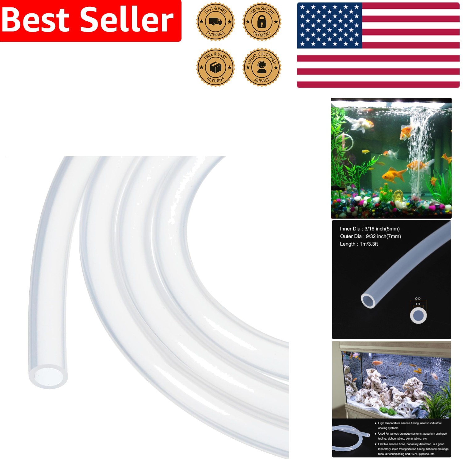 Industrial Silicone Tubing 3.3ft Clear 3/16