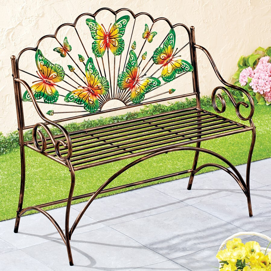 COLORFUL IRON BUTTERFLY GARDEN BENCH Seat Outdoor Patio Porch Deck Furniture