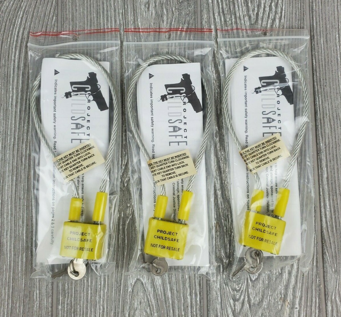 LOT 3 - Gun Locks 13" Steel Cable Pistol Rifle Shotgun Rifle Project ChildSafe