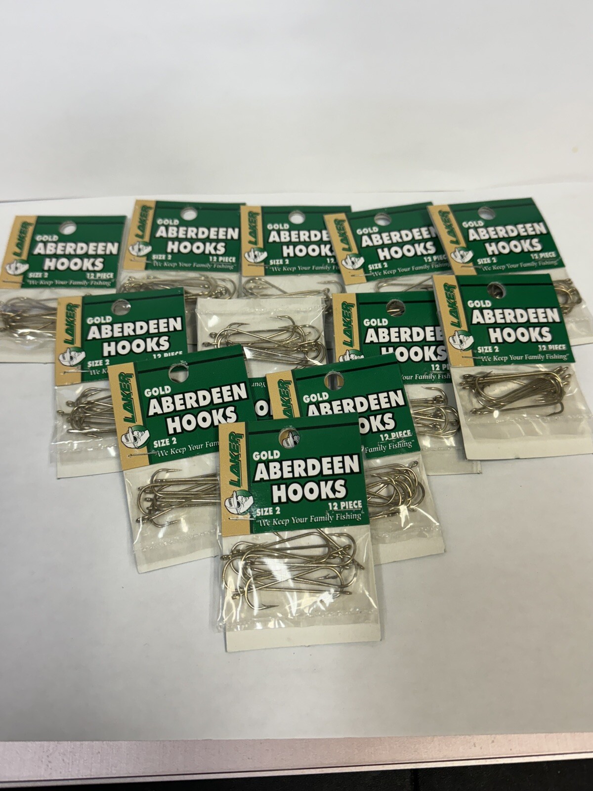 144 ~ 12 packs of 12 Laker Gold Aberdeen Fish Hooks Size 2