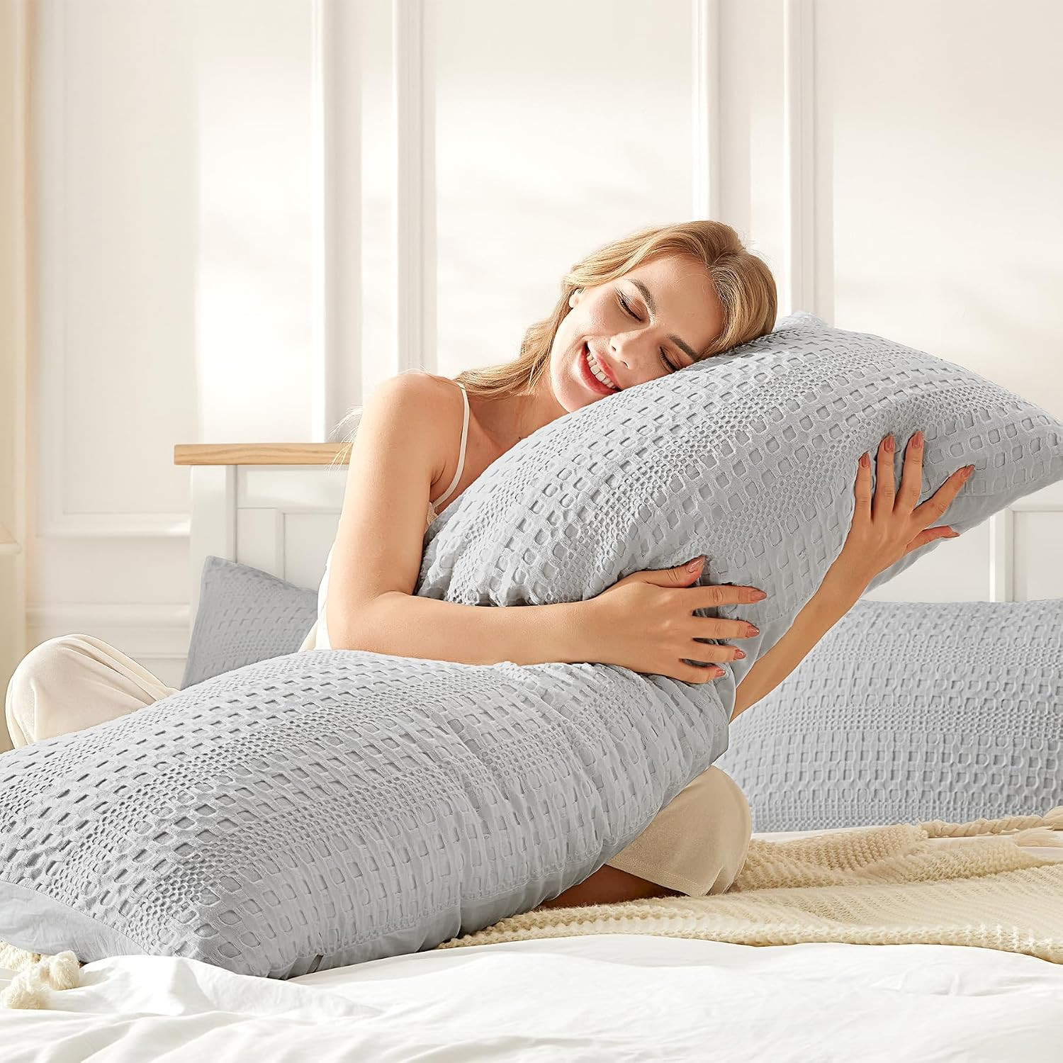 100% Coton Waffle Weave Body Pillow Pillowcase 1 Pack, Ultra Soft Aesthetic Body