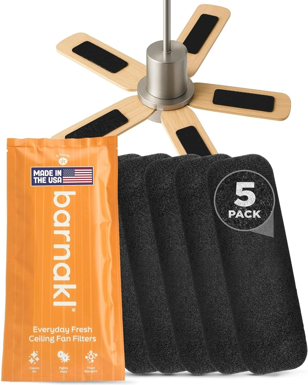 Barnakl Ceiling Fan Air Purifier Pads, Activated Coconut Shell Carbon Fan Filter