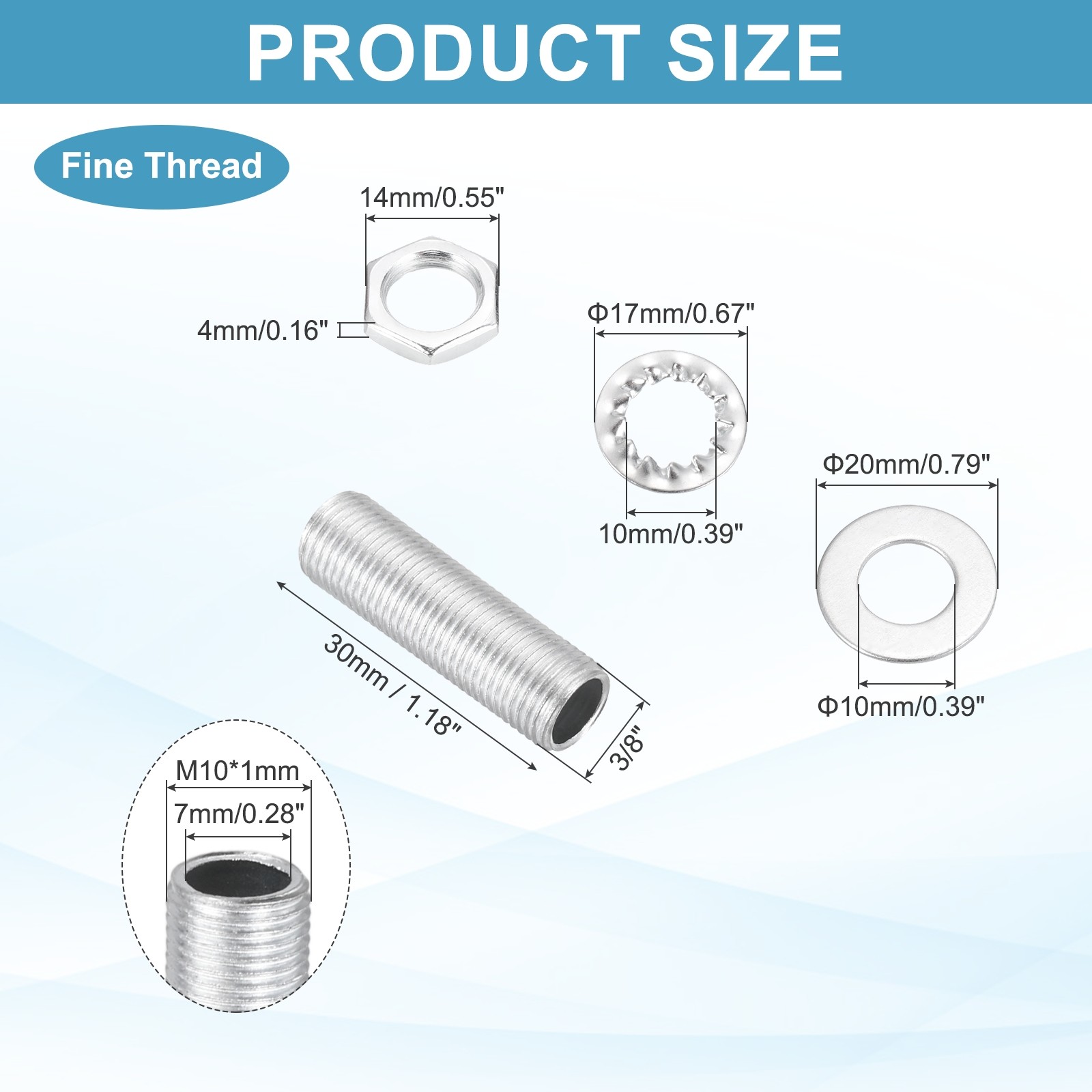 70Pcs 1.2" M10 Lamp Pipe Kit with Lock Nuts Washers for Assembly Silver