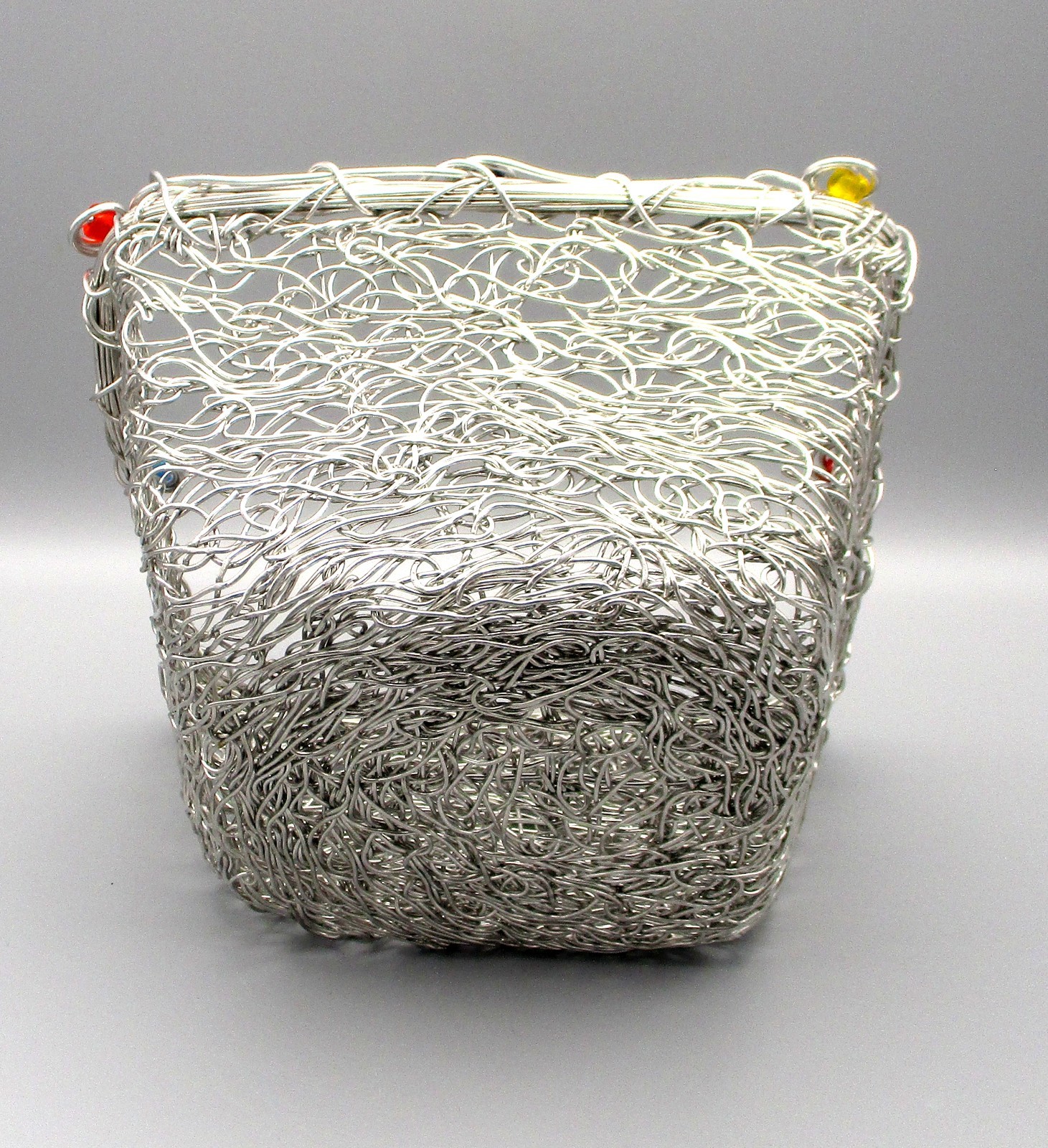 Decorative 8" Square x 4" High Wire Basket with Colored Beads