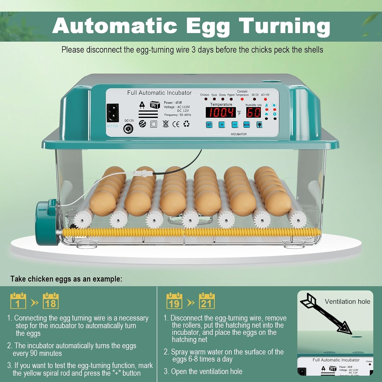 Effortless 36-Egg Incubator: Precision Temperature & Auto-Turning Features