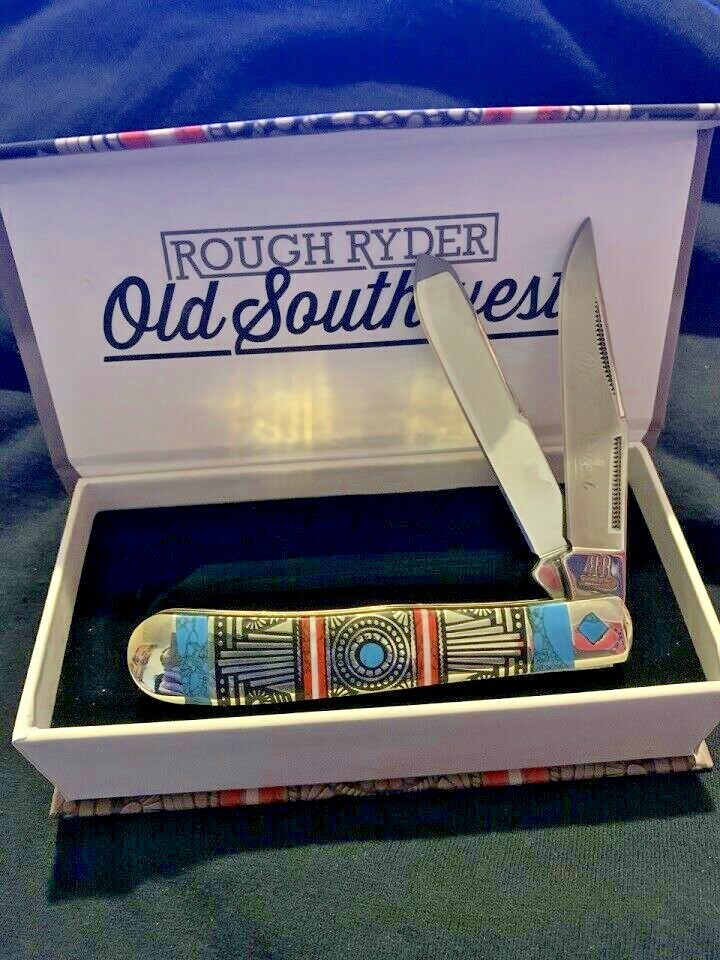 Old Southwest Pocket Knife Trapper Turquoise Handle Rough Ryder 1755