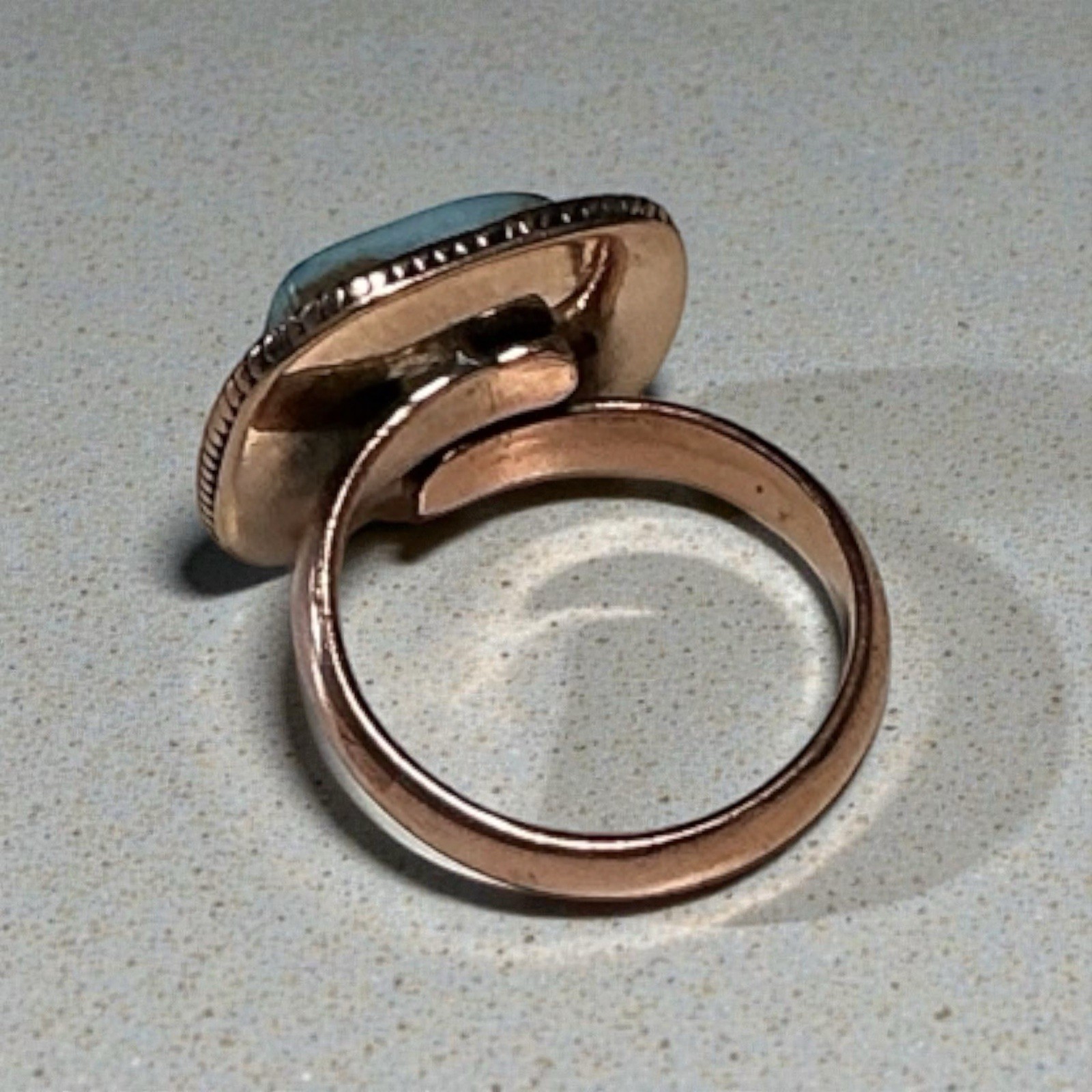 Artisan Natural Larimar Copper Ring Adj 6-9