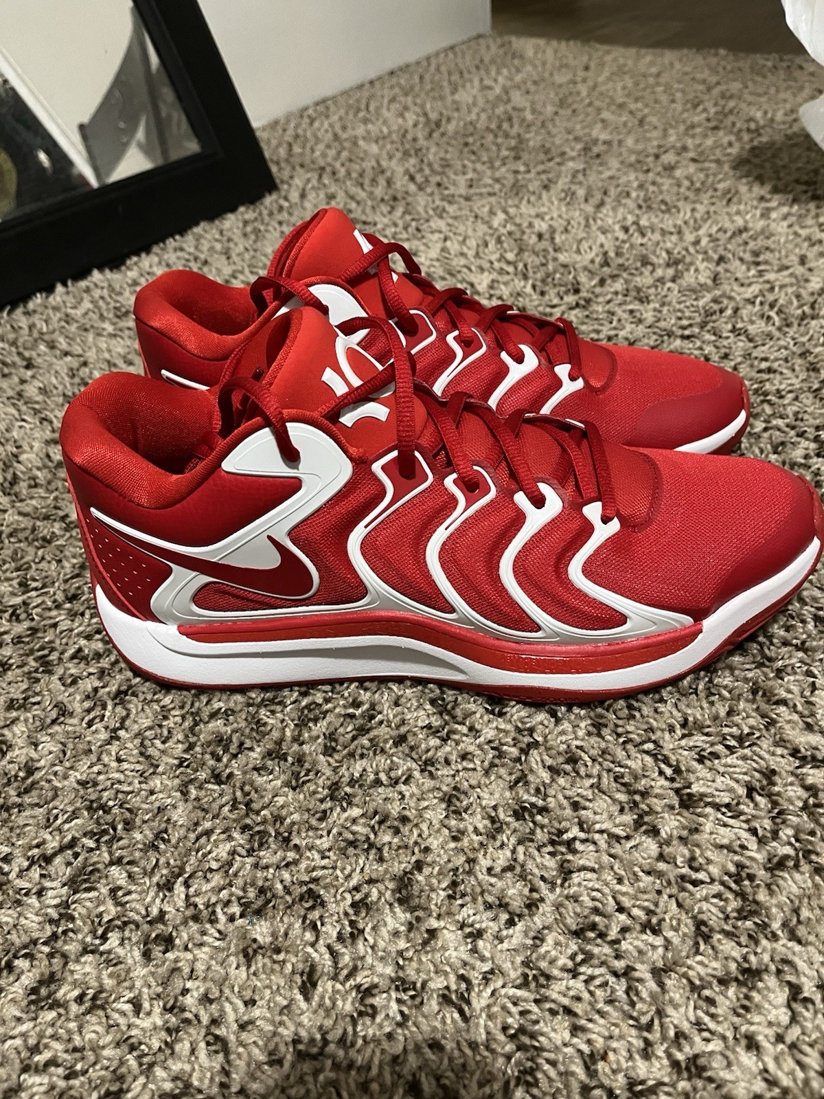 Nike KD Red White Men's Athletic Sneakers Leather Lace Up Mid Top