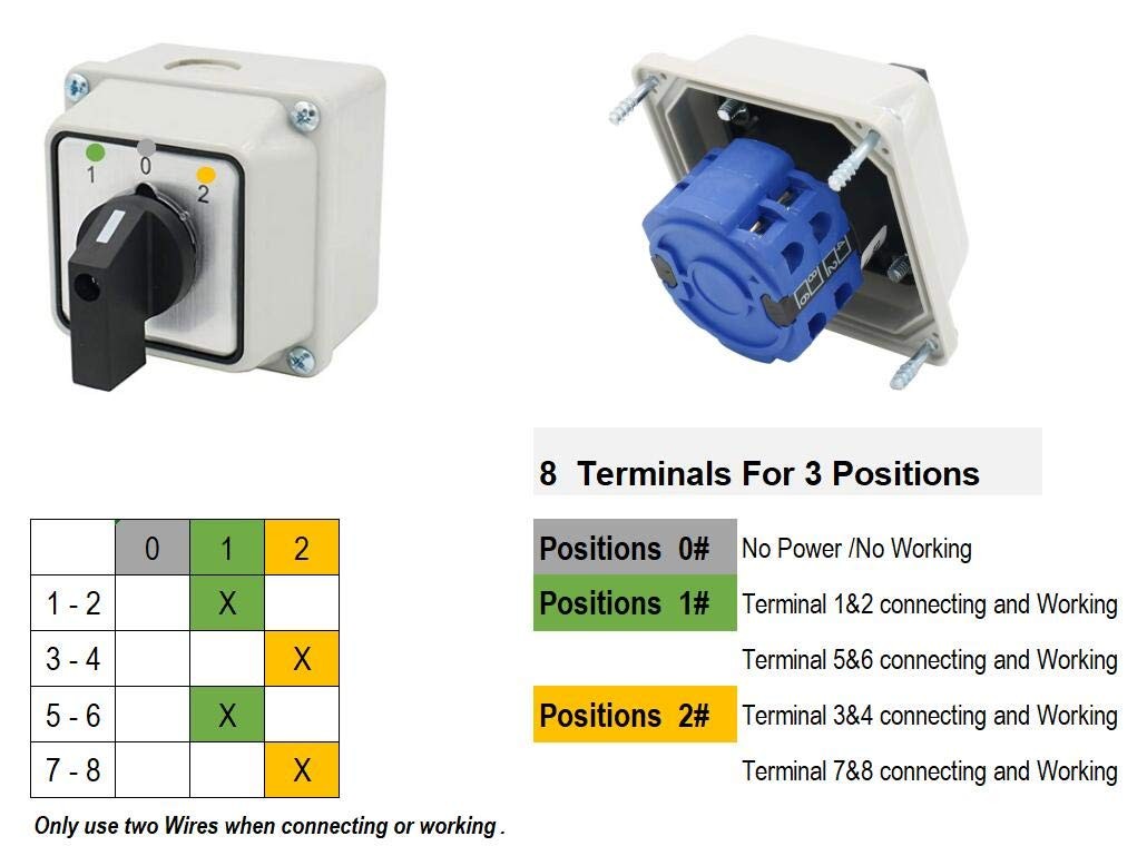 20A 2-Phase 3-Position Rotary Changeover Switch,Wider Box