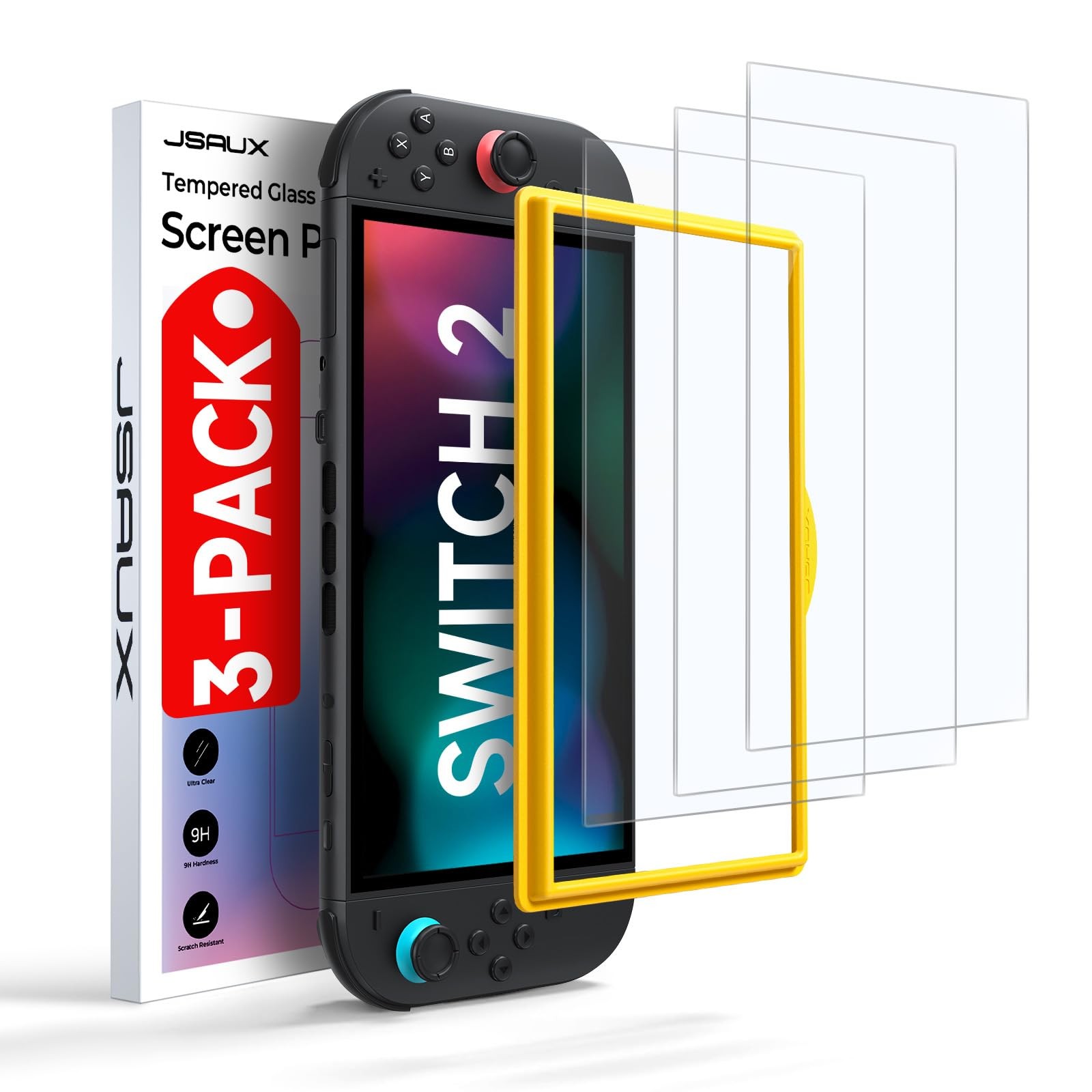 JSAUX 3-Pack Tempered Glass Screen Protector for Nintendo Switch 2 2025 Easy ...