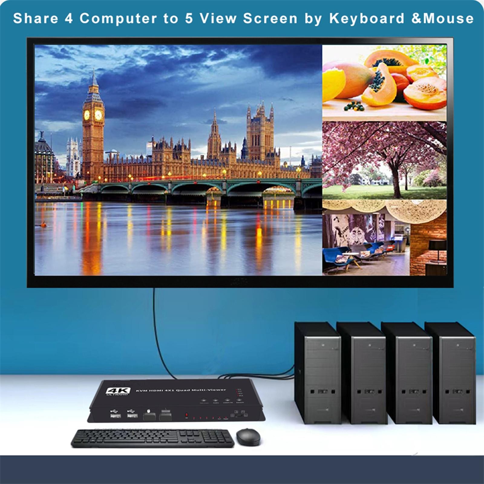 Hotkey 4K 4x1 KVM HDMI Quad Multi-Viewer Display Switch Vedio Wall Controller g