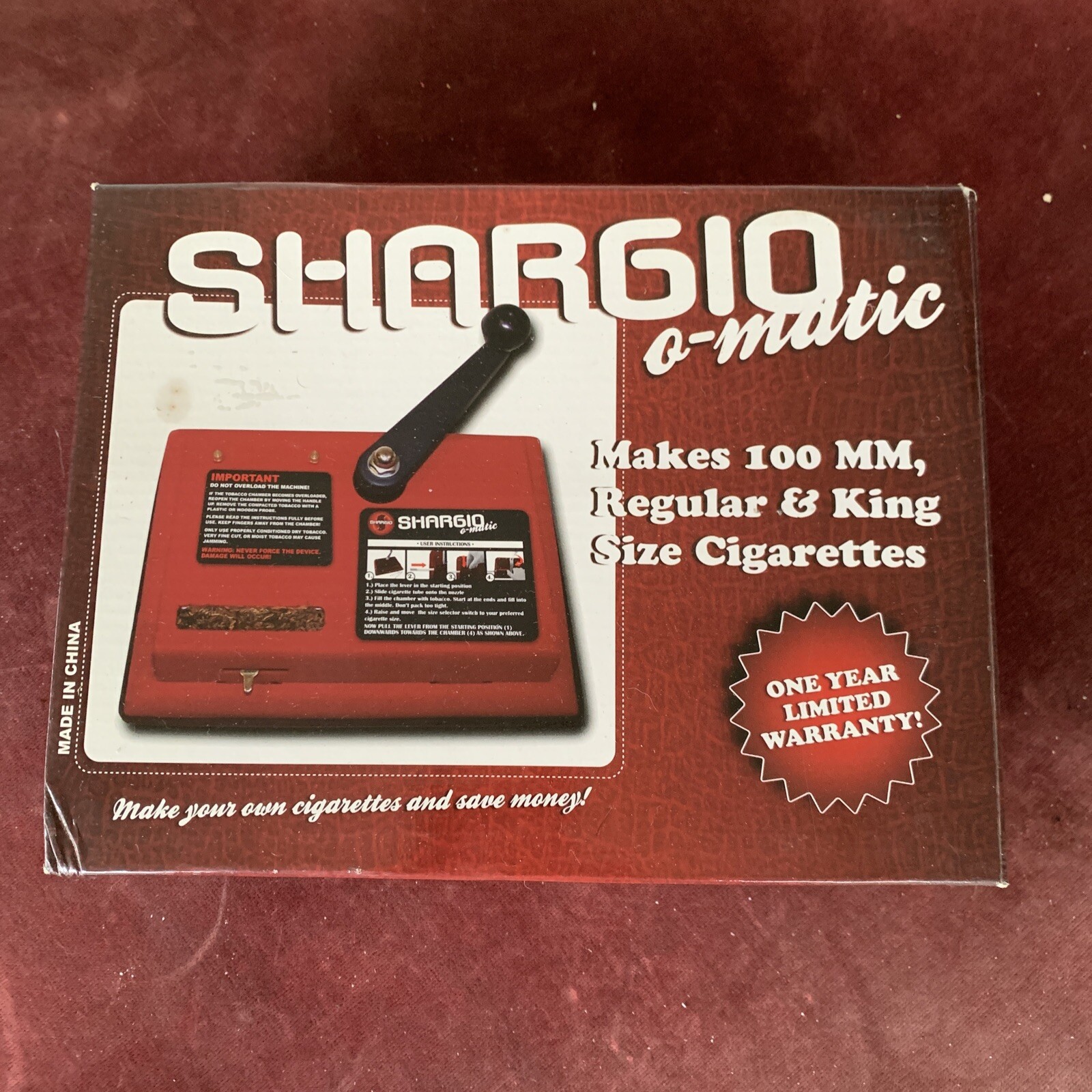 Shargio O-Matic Cigarette Rolling Machine Makes 100 MM Reg & King Size Cig