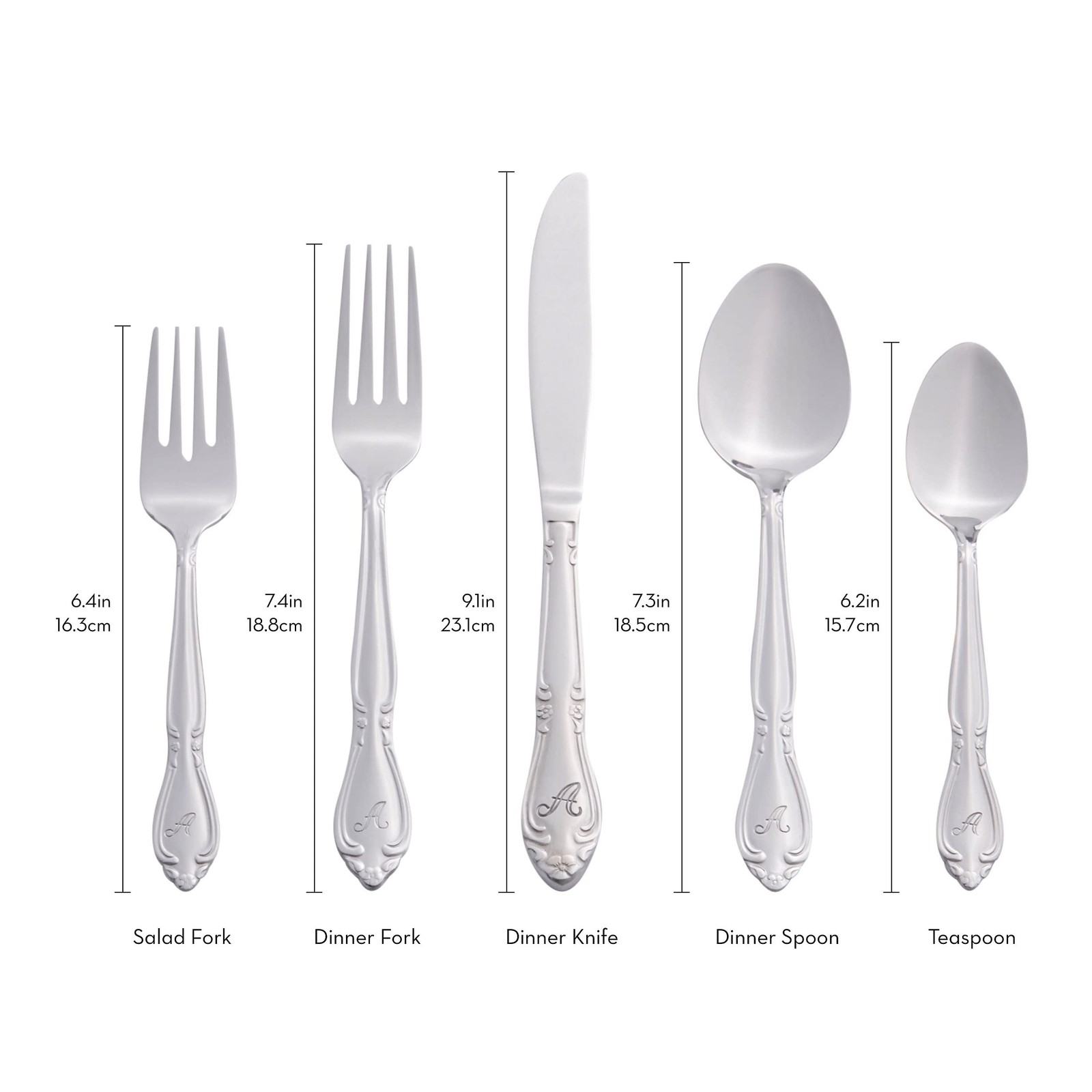 Rose Monogrammed Flatware Set 46 Piece Silverware - J - Utensils Set with Ser...
