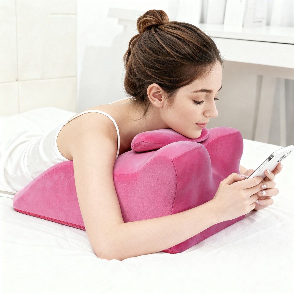 Multi-Functional Bed Pillow with Ergonomic Spinal Posture Support,Pink