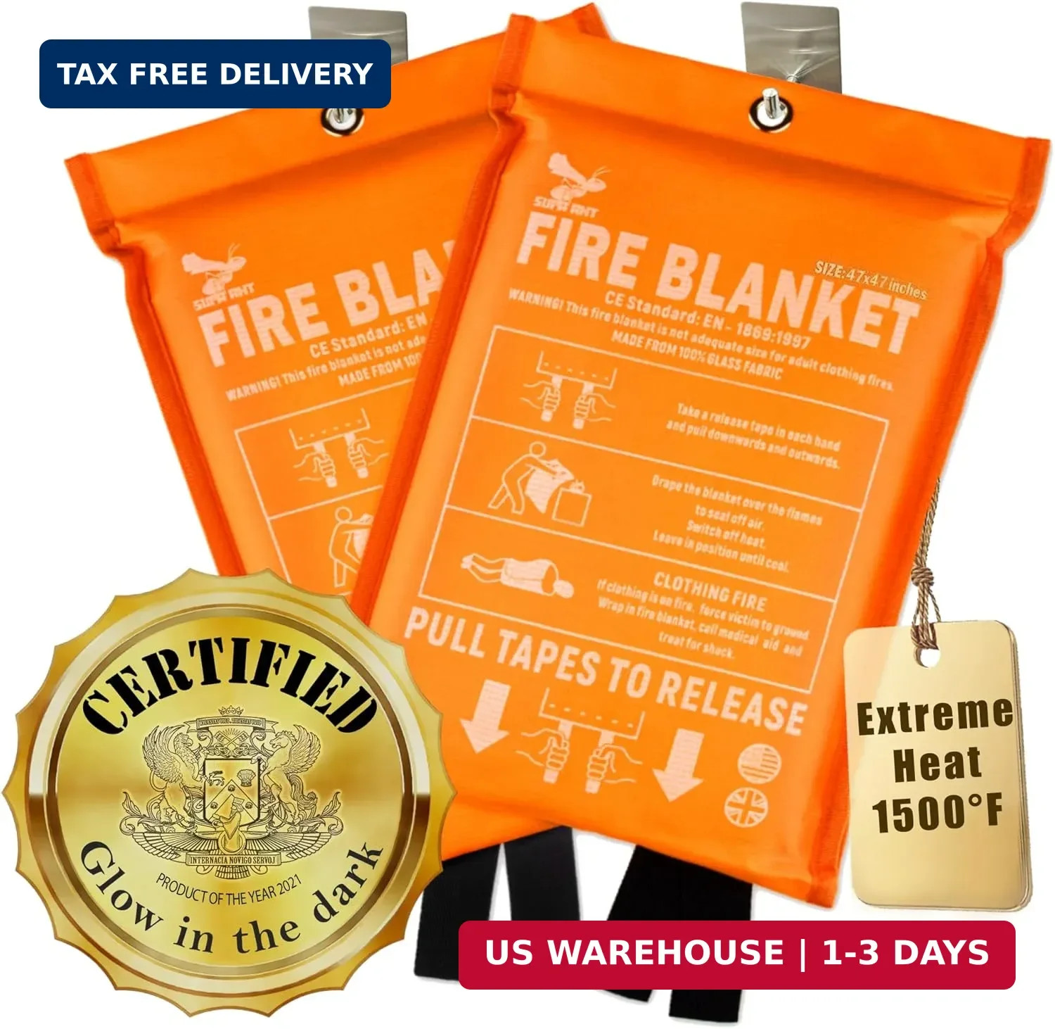 Fire Blanket - 1500F CE Certified Emergency Fire Blanket for Home and Kitchen. 5