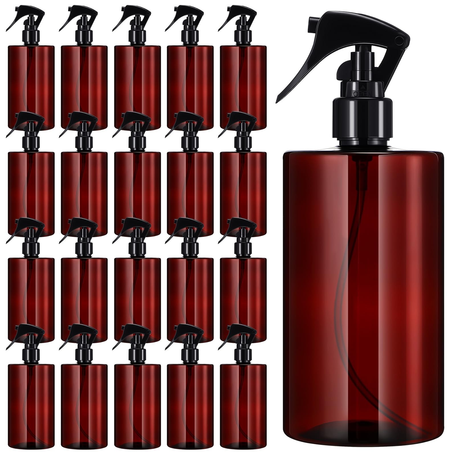 20 Pcs 16 oz Amber Spray Bottles Empty Refillable Plastic Bottles with Trigge...