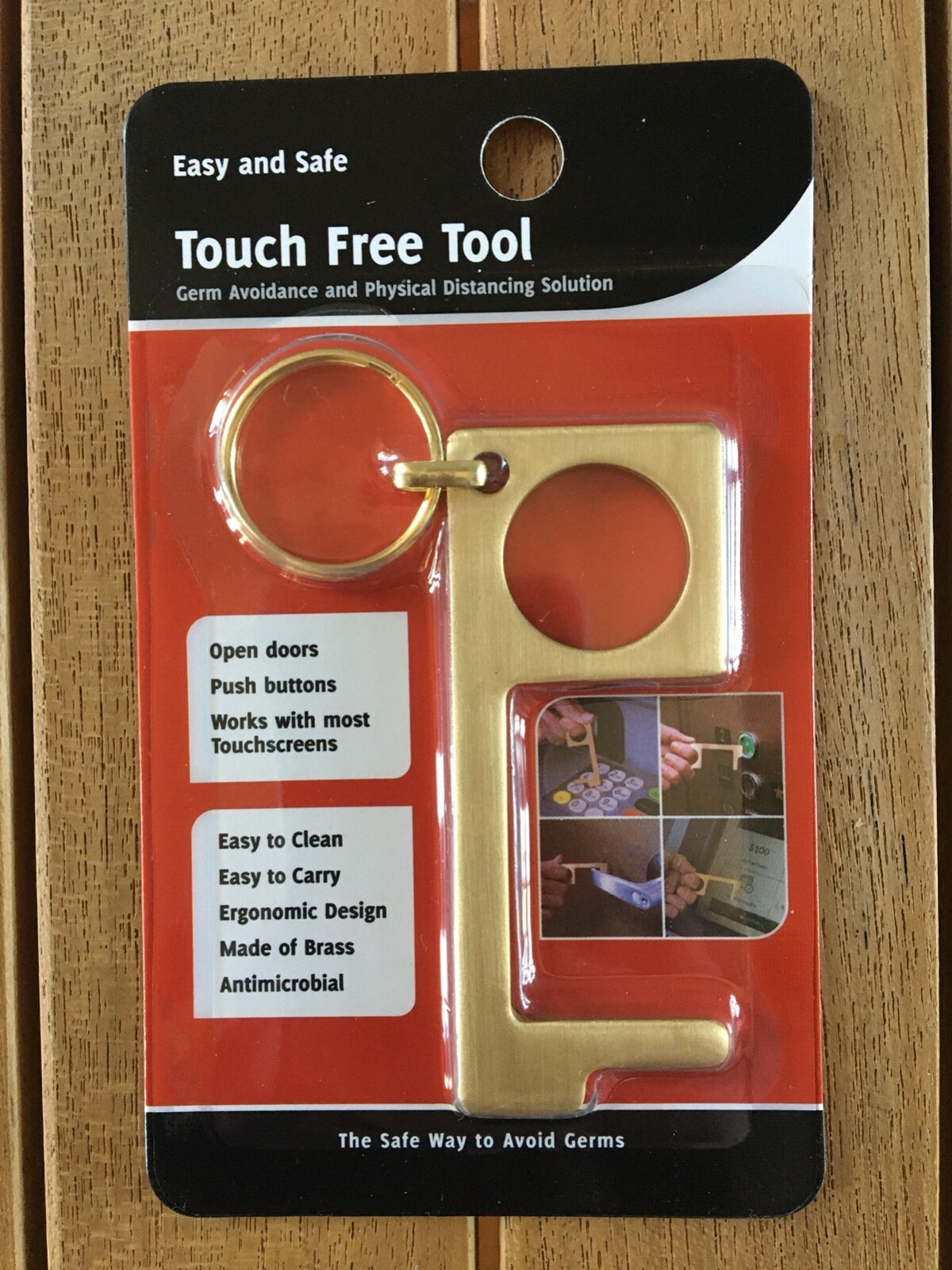 NIP Touch-Free Tool Brass Keychain Antimicrobial UPC:896848001121