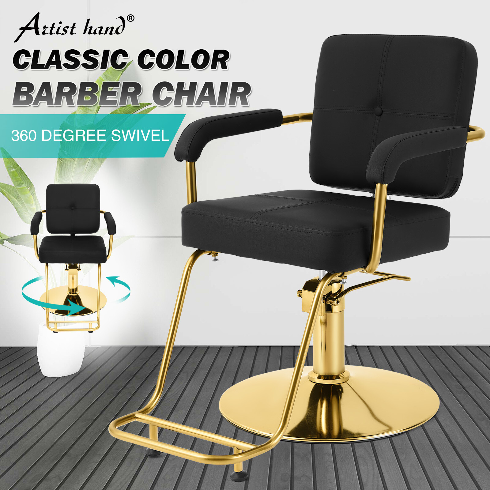 Artist hand Black+Gold Hydraulic Barber Chair All Purpose Salon Beauty Styling