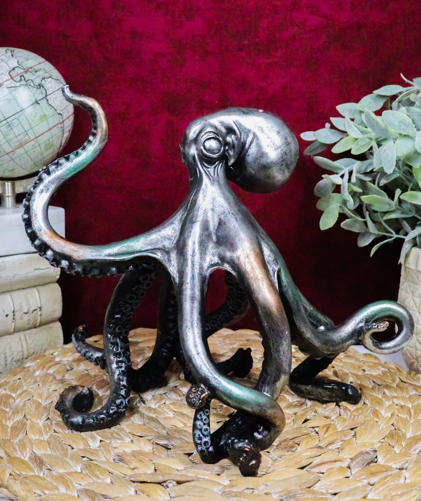 Ebros Large Standing Octopus Statue in Silver Finish Resin Marine Decor 11.5" W