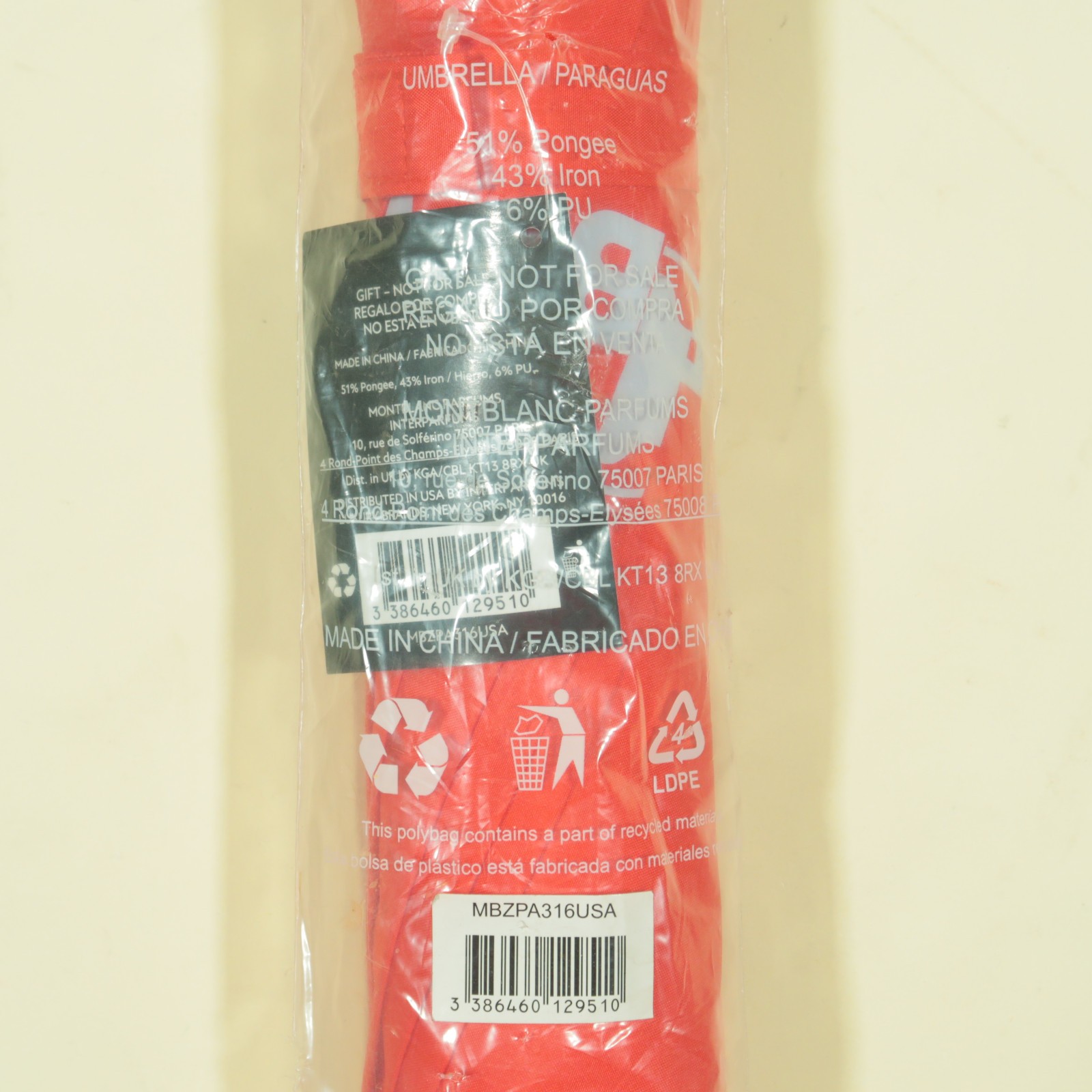 Montblanc Unisex Red Classic Umbrella Hook Handle New