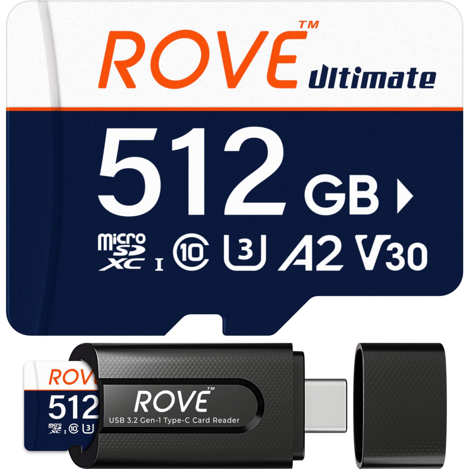 ROVE Ultimate Micro SD Card microSDXC 512GB Memory with USB 512GB, White